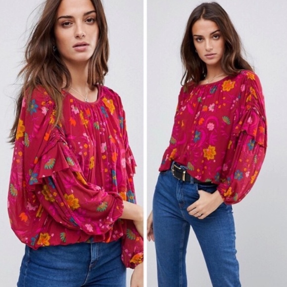 Free People Tops - Free People Wildflower Floral  Honey Blouse